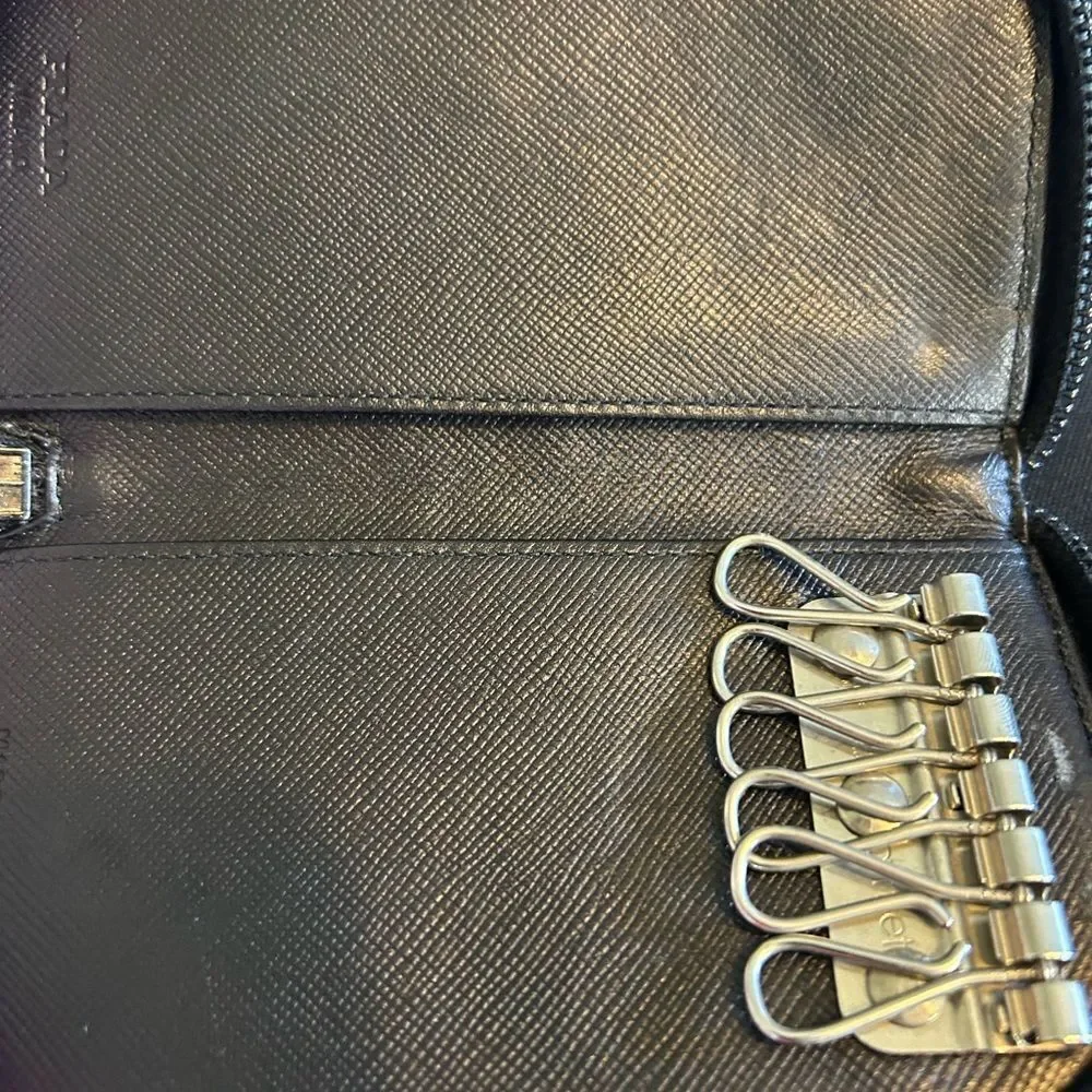 Prada Black Leather Keys & Card Wallet